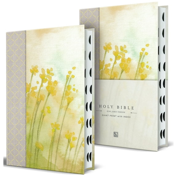KJV Holy Bible, Giant Print Large Format, Hardcover Yellow Floral Design with Cloth with Ribbon Marker, Red Letter, and , (Hardcover)