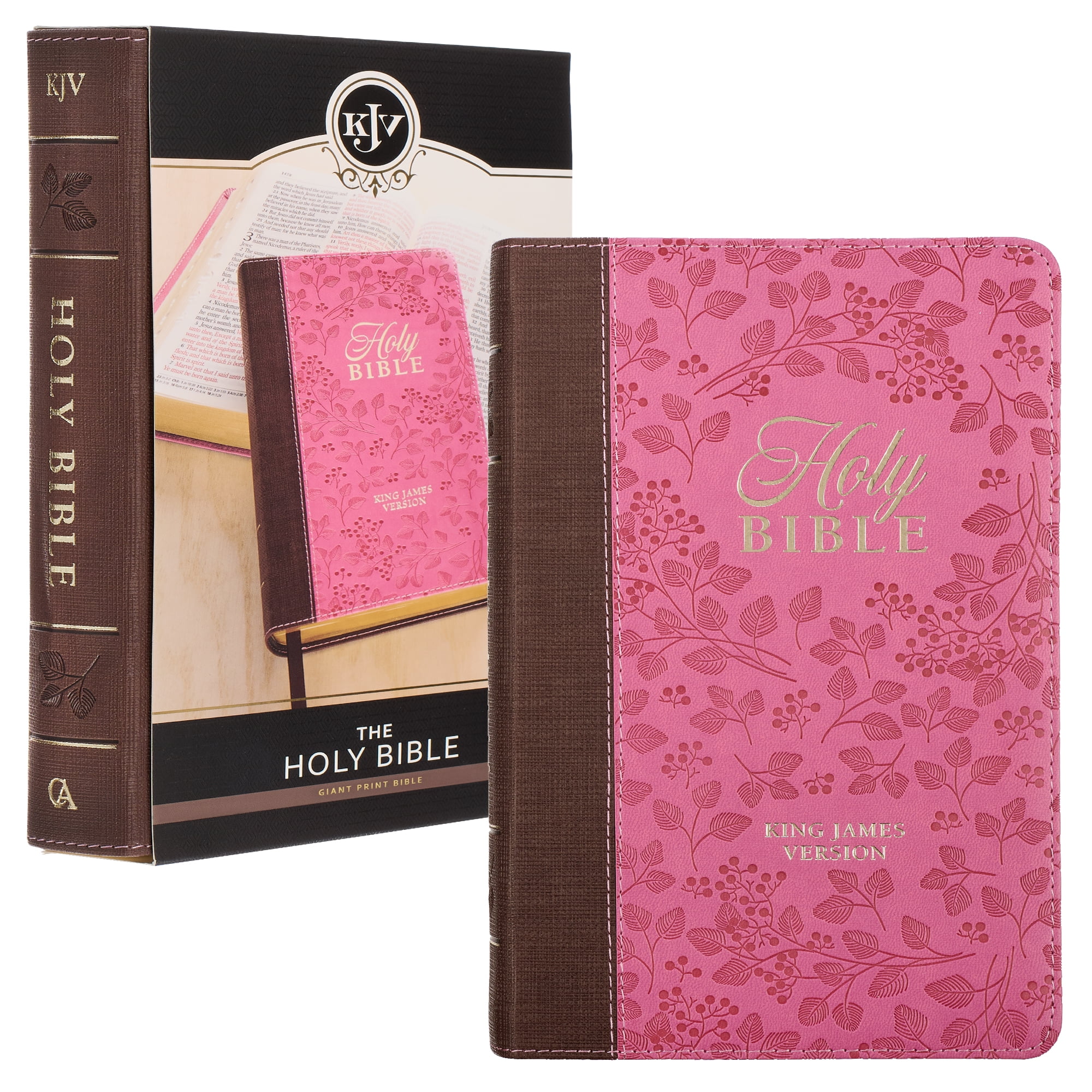 KJV Holy Bible, Giant Print Standard Size Faux Leather Red Letter Edition - Thumb Index & Ribbon Marker, King James Version, Brown/Pink Berry KJV Holy Bible, Giant Print Standard Size Faux Leather Red Letter Edition - Thumb Index & Ribbon Marker, King James Version, Brown/Pink Berry