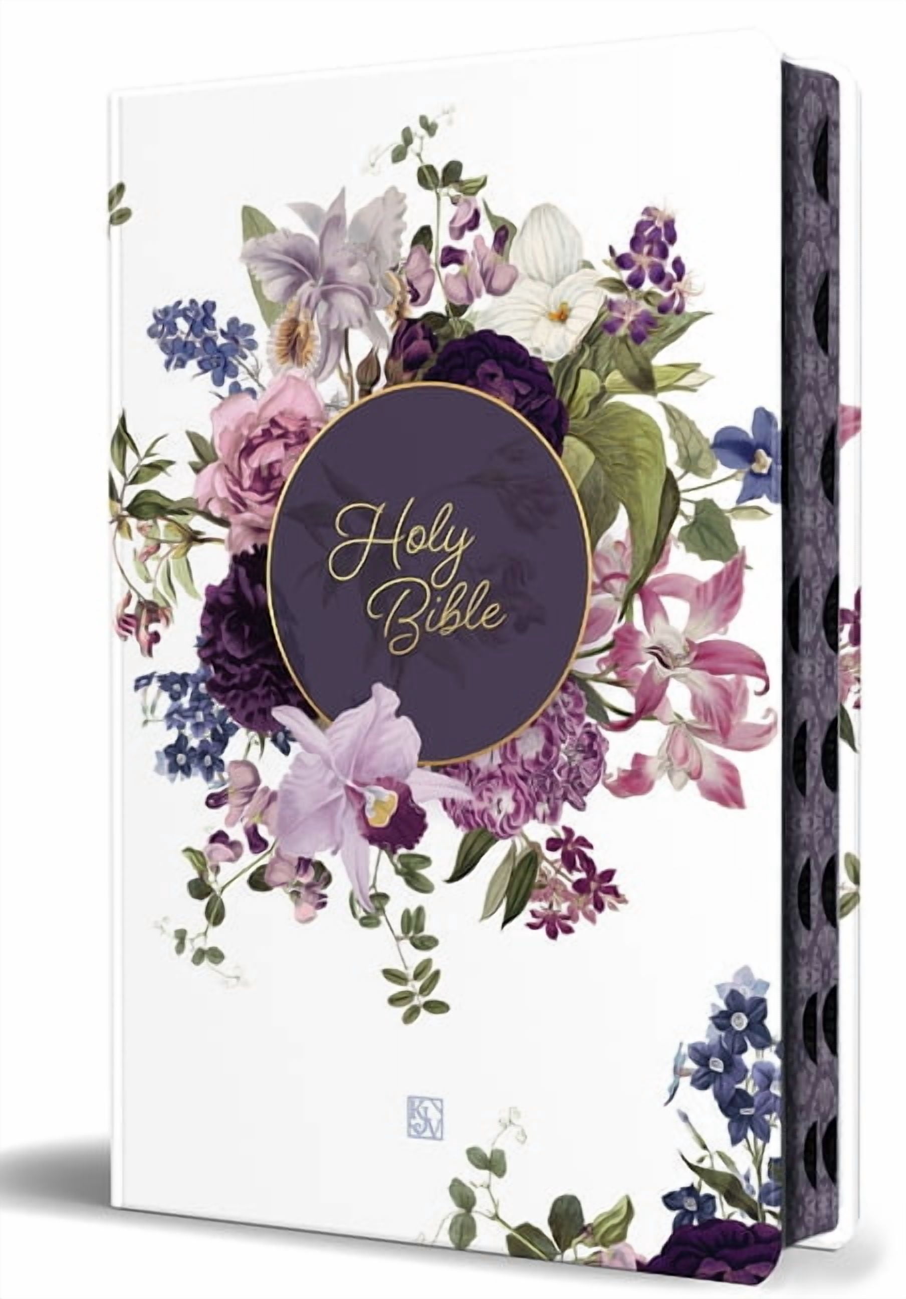 KJV Holy Bible, Large Print Handy Size Format, Hardcover, Purple Flower, Page Edge Design, Thumb Index, Ribbon Marker, a, (Hardcover)