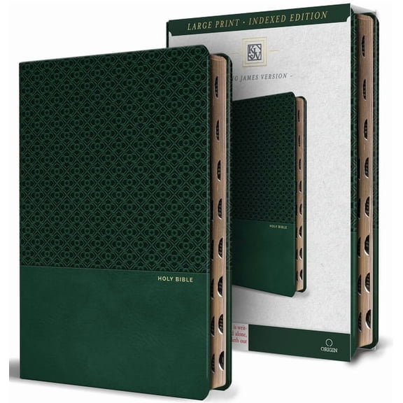 KJV Holy Bible, Large Print, Handy Size Format, Green Premium Imitation Leather with Ribbon Marker, Red Letter, Thumb In, (Paperback)