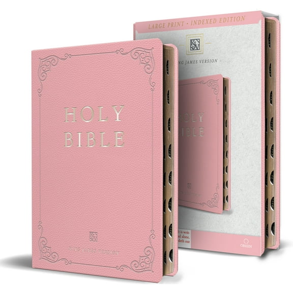 KJV Holy Bible, Large Print Handy Size Format, Pink Premium Imitation Leather with Ribbon Marker, Red Letter, Thumb Inde, (Paperback)