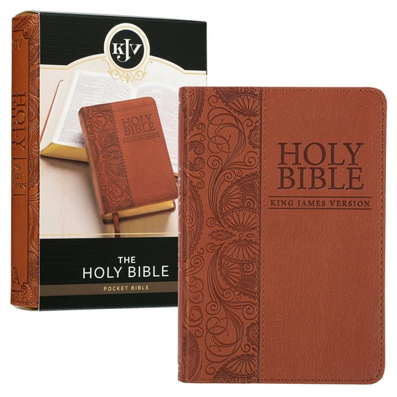 KJV Holy Bible, Mini Pocket Size, Faux Leather Red Letter Edition - Ribbon Marker, King James Version, Toffee Brown