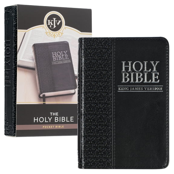 KJV Holy Bible, Mini Pocket Size, Faux Leather w/Ribbon, King James Version, Black, Zipper Closure, 6.2" x 4.3"