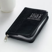 KJV Holy Bible, Mini Pocket Size, Faux Leather w/Ribbon, King James Version, Black, Zipper Closure