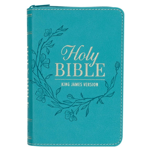 KJV Holy Bible, Mini Pocket Size, Red Letter Edition, Reading Plan, Thematic Verse Finder, Ribbon Bookmark, King James Version, Vegan Leather, Aqua, Zipper Closure, 6.2" x 4.3"