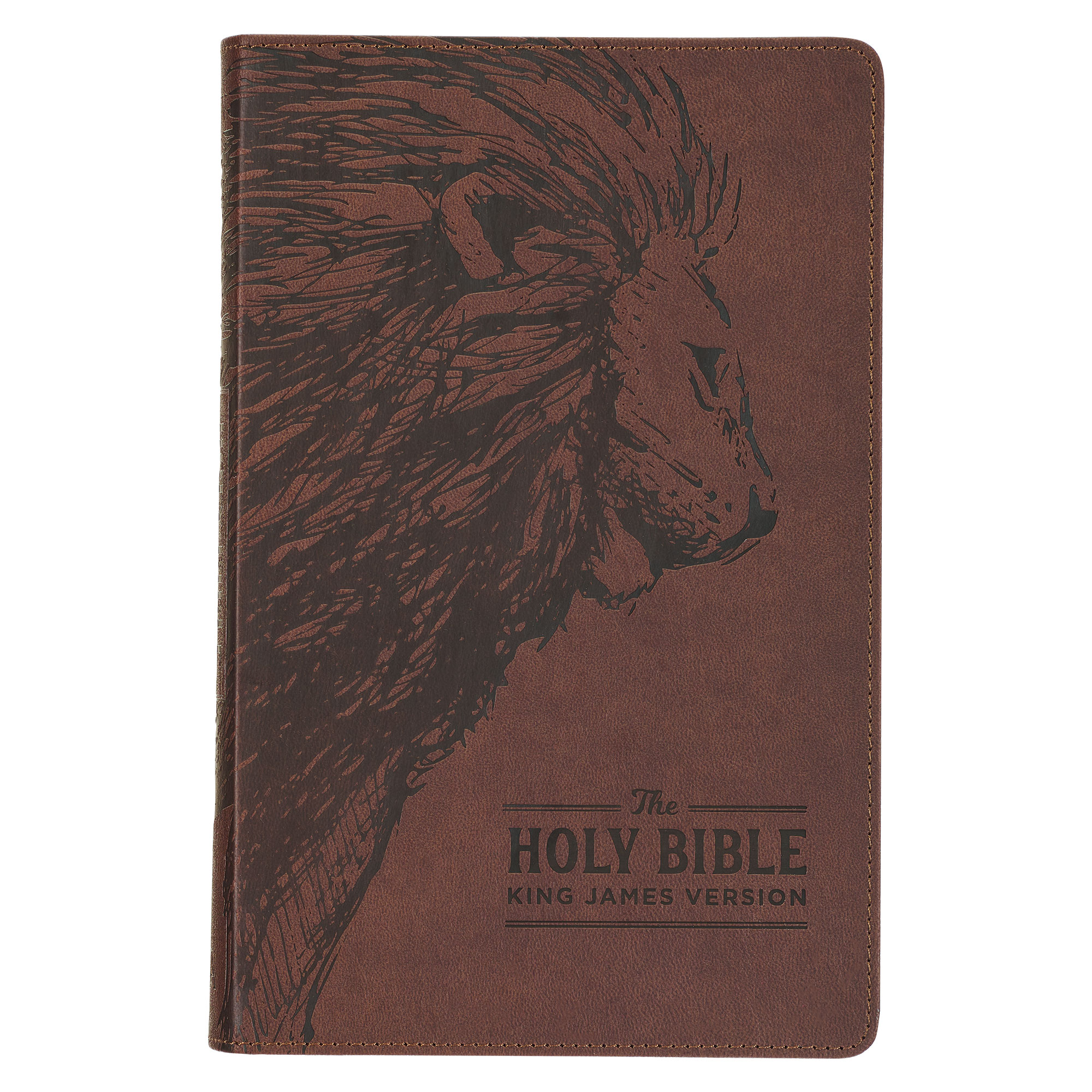 Version,　Bible,　Lion　Red　Thumb　Letter　Brown　James　Standard　Zipper　Marker,　Edition　Ribbon　(Hardcover)　Leather　Size　Faux　Holy　KJV　Closure　Index　King