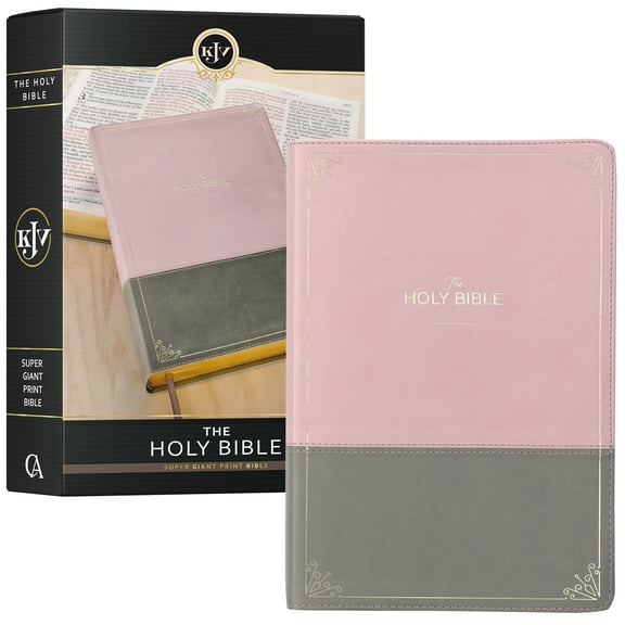 KJV Holy Bible, Super Giant Print Faux Leather Red Letter Edition - Ribbon Marker, King James Version, Pink/Gray (Hardcover)
