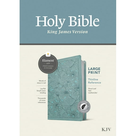 KJV Large Print Thinline Reference Bible/Filament Enabled Edition-Floral Leaf Teal LeatherLike Indexed