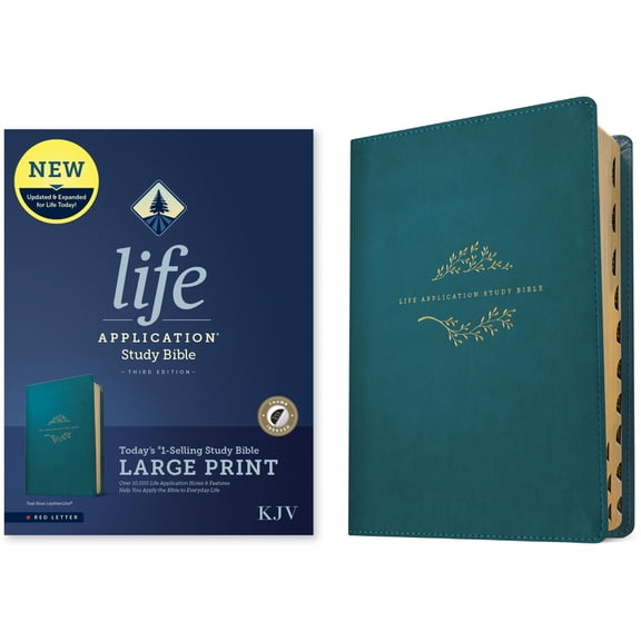 KJV Life Application Study Bible, Third Edition, Large Print (LeatherLike, Teal Blue, Indexed, Red Letter) (Hardcover)