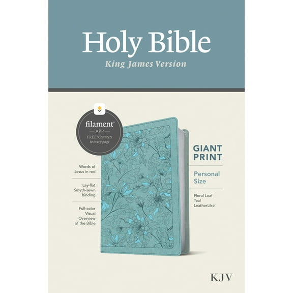 KJV Personal Size Giant Print Bible, Filament Enabled (Leatherlike, Floral Leaf Teal, Red Letter), (Hardcover)