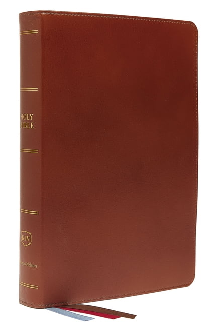 KJV, Preaching Bible, Premium Calfskin Leather, Brown, Comfort Print -- Thomas Nelson