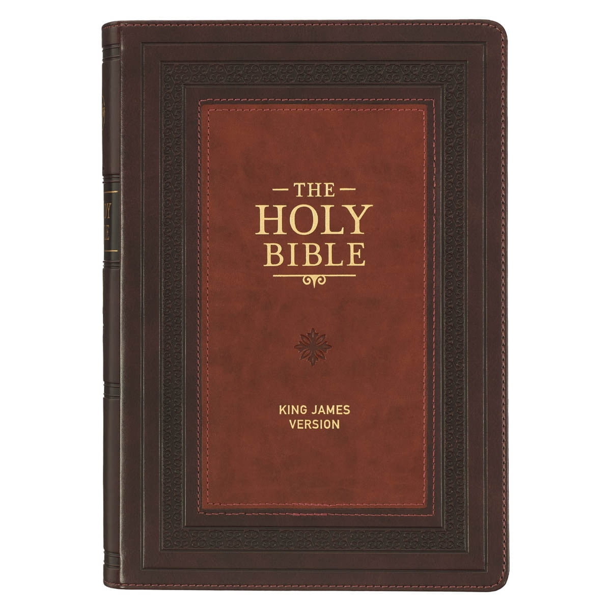 KJV Study Bible, Large Print King James Version Holy Bible, Thumb Tabs, Ribbons, Faux Leather Burgundy/Toffee Debossed