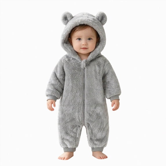KJameas Baby Boys Girls Jumpsuit Fuzzy Fleece Bear Hooded Zip Up Footed