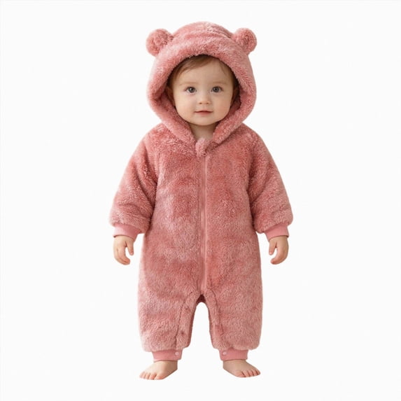 KJameas Baby Boys Girls Jumpsuit Fuzzy Fleece Bear Hooded Zip Up Footed