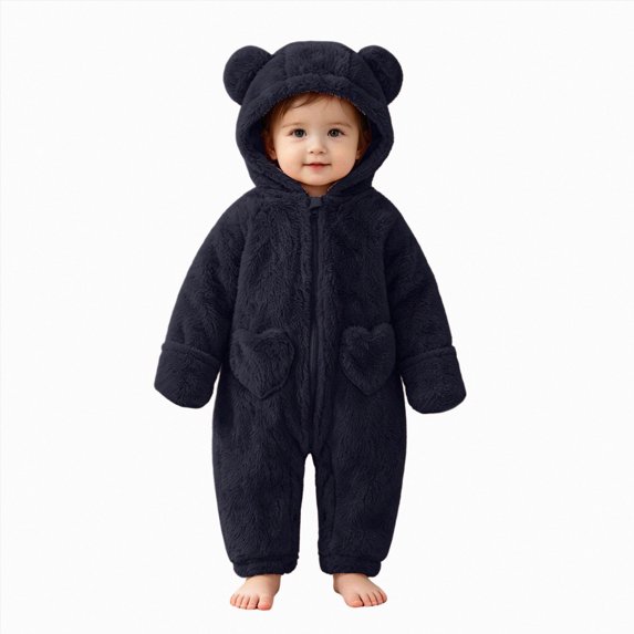 KJameas Baby Boys Girls Jumpsuit Fuzzy Fleece Heart Pocket Bear Hooded