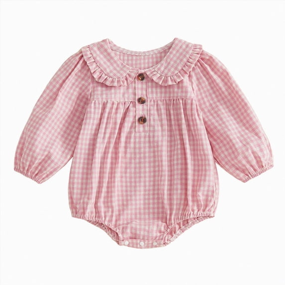 KJameas Baby Boys Girls Romper Gingham Pattern Ruffle Collar Button Down