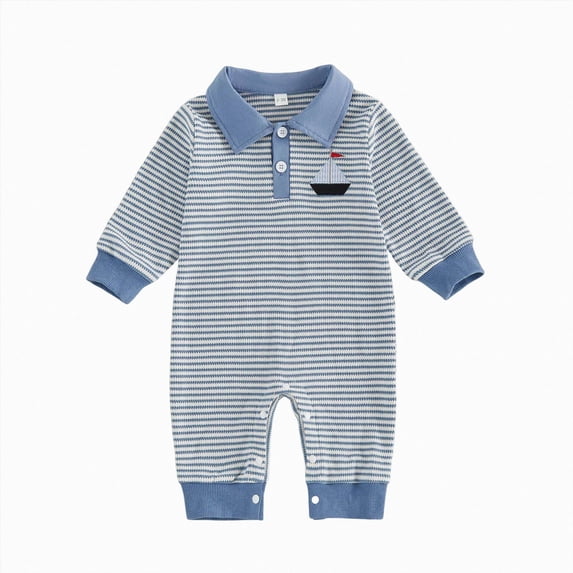 KJameas Baby Boys Girls Romper Polo Collar Boat Embroidered Long Sleeve