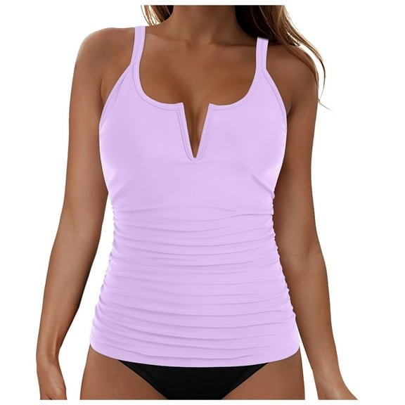 KJameas Tankini Tops for Women Swimwear Top Only Tummy Control Bathing Suit Top No Bottom(D-Light Purple,XXL)