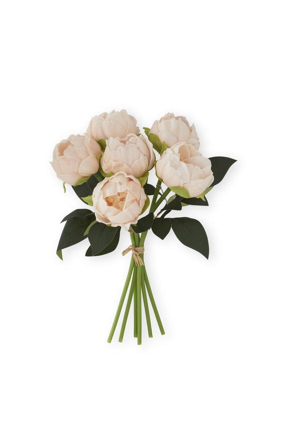 12" Real Touch Light Peach Peony Blooming Spring Flowers for Mother's Day - 6 Stem Bundles