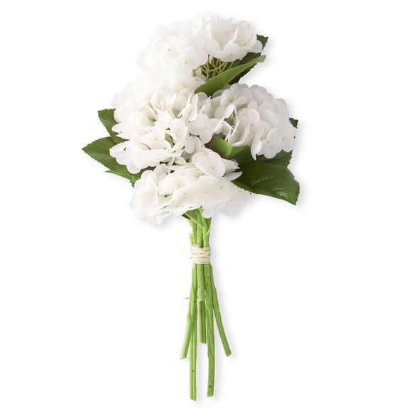K&K Interiors 13" Real Touch White Hydrangea Full Bloom Flowers - 6 Stem Bundle
