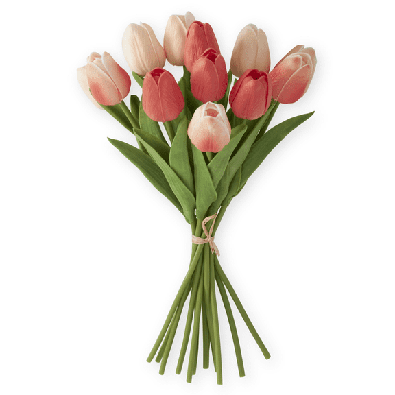 K&K Interiors 13" Real Touch Coral & Peach Tulips Spring Flowers for Easter - 12 Stem Bundles