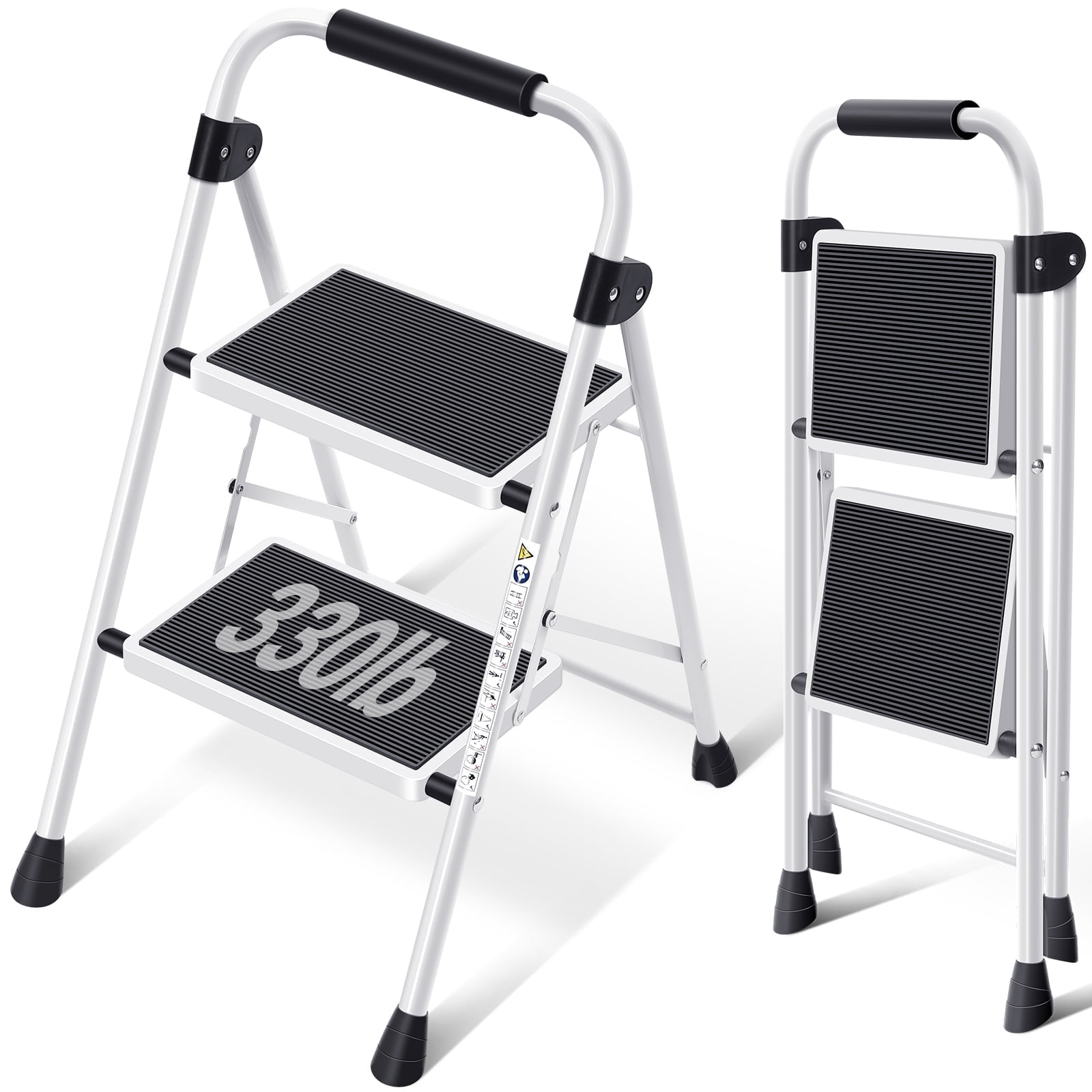 KK KINGRACK 2 Step Stool, Folding Step Ladder, Non-Slip feet, for Home, Office, 330lbs Capacity, White - Walmart.com