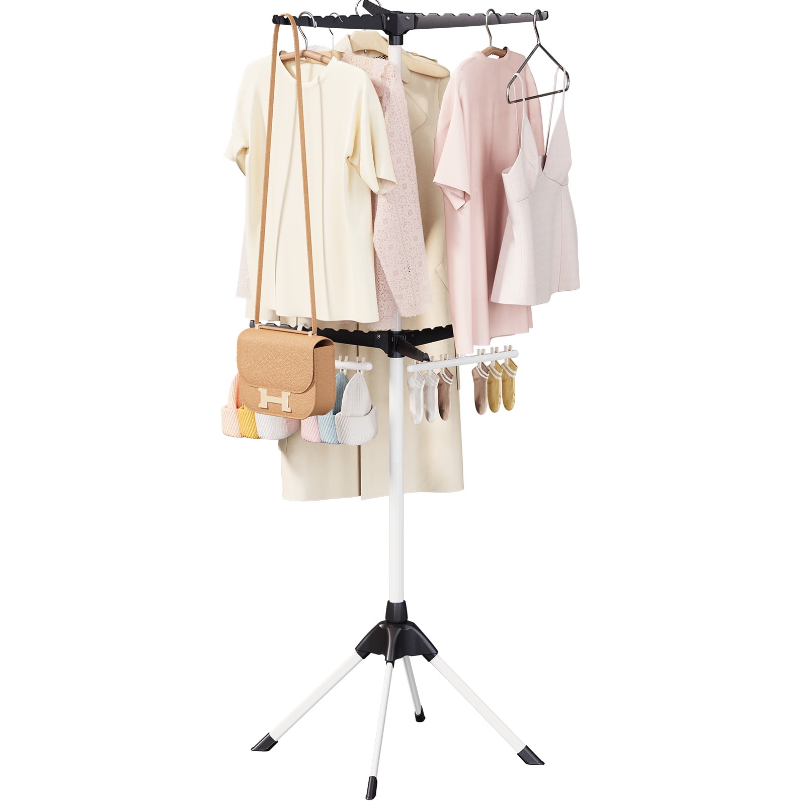 KK KINGRACK 2 Tier Clothes Drying Rack 4 Legged Laundry Garment Rack with 6 Arms for Hangers Black