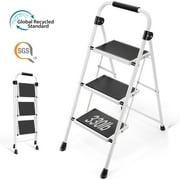 KK Kingrack 3 Step Ladder for Adults, Portable Folding Step Stool with Non-Slip Pedal, Lightweight 330lbs Steel Ladder for Home Office Bathroom