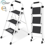 KK Kingrack 3 Step  Ladder for Adults, Portable Folding Step Stool with Non-Slip Pedal, Lightweight 330lbs Steel Ladder for Home Office Bathroom
