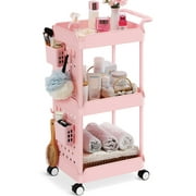 KK KINGRACK 3-Tier Kitchen Rolling Storage Cart, Bathroom Utility Cart with Wheels, for Home, Storage, Pink