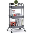 thumbnail image 1 of KK KINGRACK' 3 Tier Metal  Utility Carts with Wheels, Rolling Cart, Storage Organizer Trolley Cart, Gray, 1 of 8