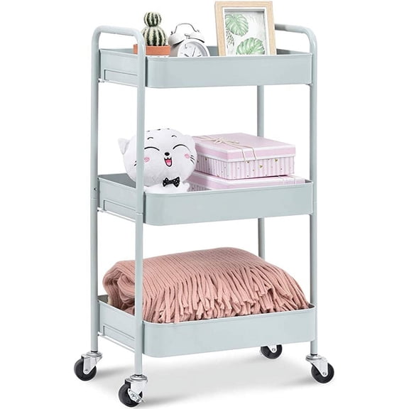 KK KINGRACK 3-Tier Rolling Cart, Metal Utility Cart with Wheels ,Office School Organizer, Green