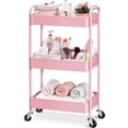 thumbnail image 1 of KK KINGRACK 3-Tier Rolling Cart, Metal Utility Cart with Wheels ,Office School Organizer, Pink, 1 of 7
