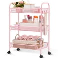 thumbnail image 1 of KK KINGRACK 3 Tier Rolling Cart Organizer, Mesh Cart with Wheels, Utility Cart for Office, School,Storage, Pink, 1 of 7