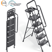 KK KINGRACK 5 Step Ladder for Adults, 500lbs Sturdy Steel Stool Ladder with Anti-Slip Pedal&Handrail&Tool Tray for Home Kitchen Office