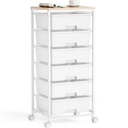 KK KINGRACK 6 Drawers Storage Cart with Wooden Top, Rolling Storage Cart Organizer for Home Office Dorm, White