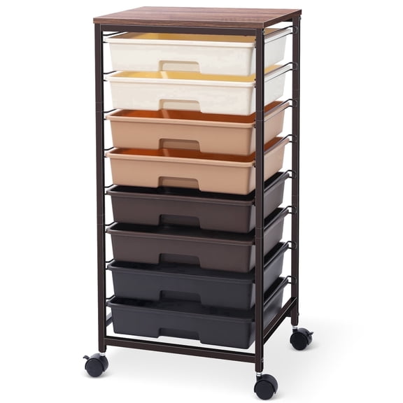KK KINGRACK 8 Drawer Rolling Storage Cart with Wheels Office School Organizer Brown