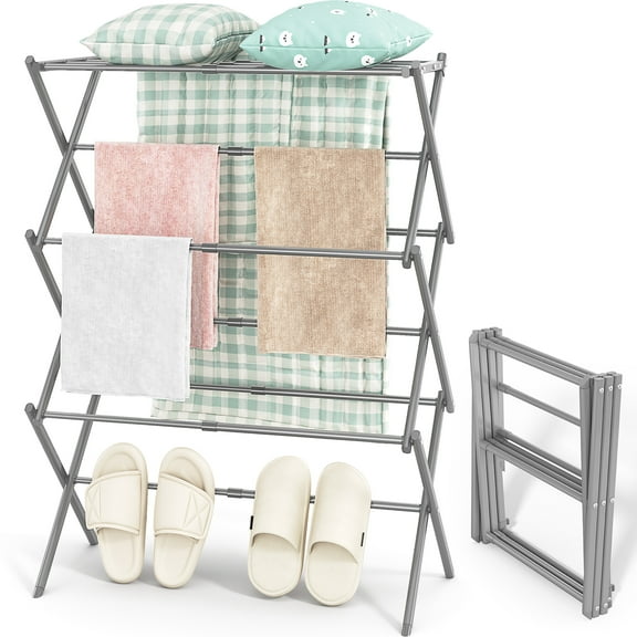 KK KINGRACK Clothes Drying Rack, Expandable & Collapsible Metal Laundry Drying Racks, Gray