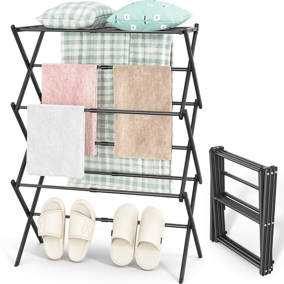 KK KINGRACK Clothes Drying Rack, Expandable & Collapsible Steel Laundry Drying Racks, Black