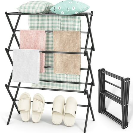 KK KINGRACK Clothes Drying Rack, Expandable & Collapsible Steel Laundry Drying Racks, Black