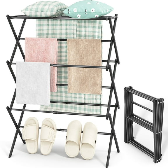 KK KINGRACK Clothes Drying Rack, Expandable & Collapsible Steel Laundry Drying Racks, Black