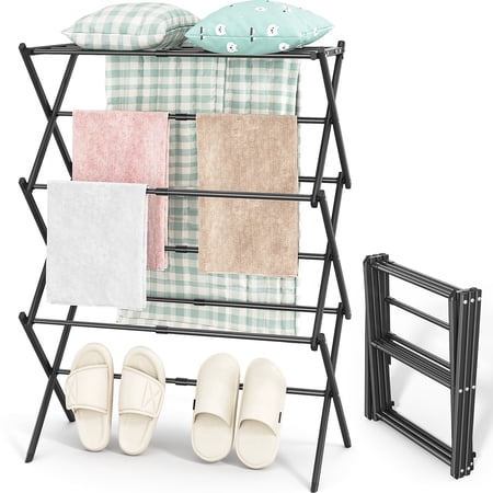 KK KINGRACK Clothes Drying Rack, Expandable & Collapsible Steel Laundry Drying Racks, Black