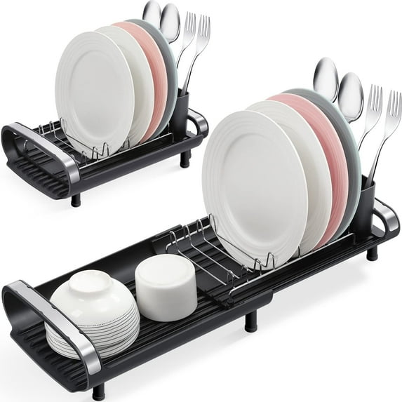 KK KINGRACK Dish Rack,Expandable Dish Drying Rack for Kitchen Counter,Black