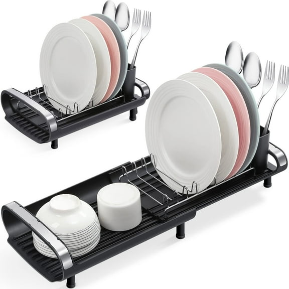 KK KINGRACK Dish Rack,Expandable Dish Drying Rack for Kitchen Counter,Black