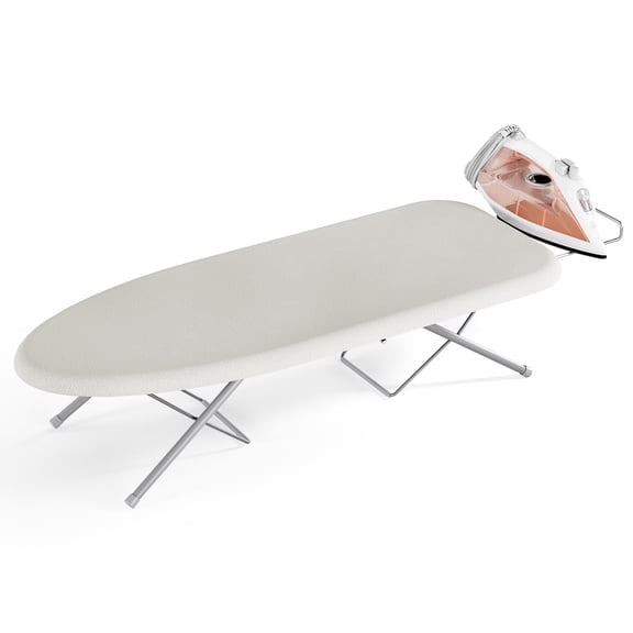 KK KINGRACK Foldable Ironing Board, Tabletop Small Iron Board with Iron Rest & Hanging Handle, Biege
