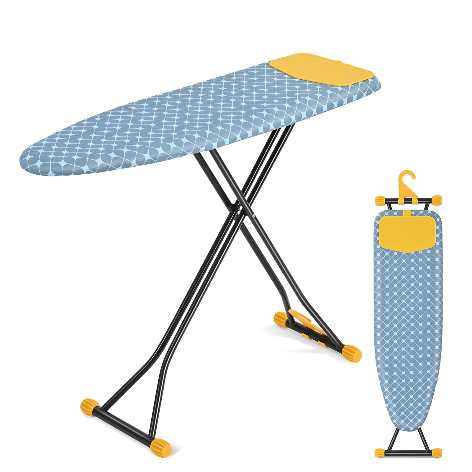 Adjustable Height Black Metal Ironing Board with Blue Cover