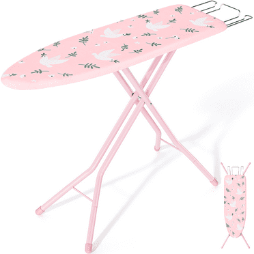 KK KINGRACK Ironing Board, Iron Board with Heat Resistant Cover & Iron Rest, 7 Height Adjustable, 43x13 in, Pink