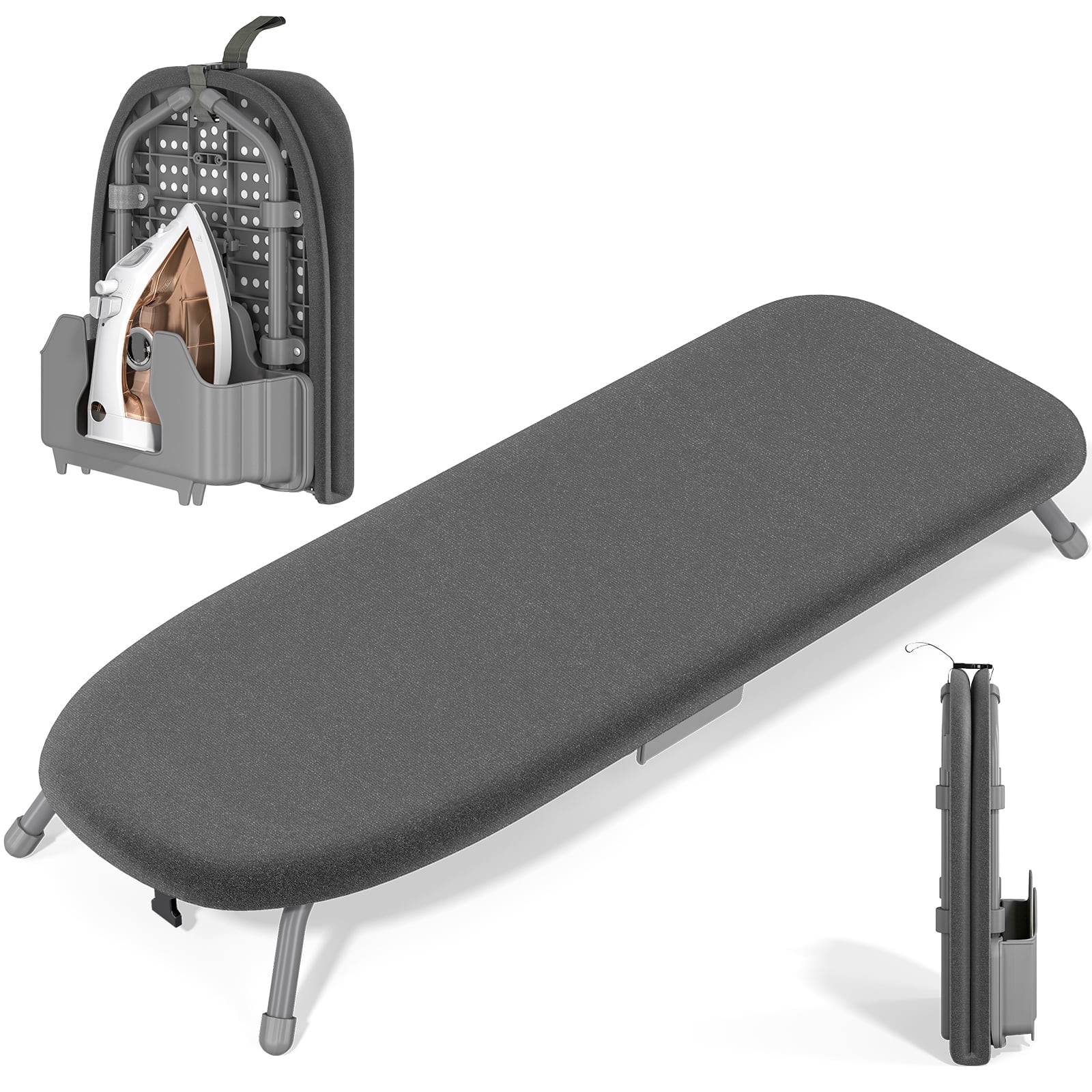 KK KINGRACK Ironing Board, Small Tabletop Ironing Board with Iron Holder, Foldable&Space-Saving, Black