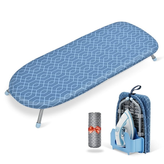 KK KINGRACK Ironing Board, Small Tabletop Ironing Board with Iron Holder, Foldable&Space-Saving, Blue+Gray