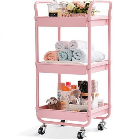 KK KINGRACK Metal 3 Tier Rolling Cart, Utility Cart with Wheels, Garage Storage, Office School Organizer